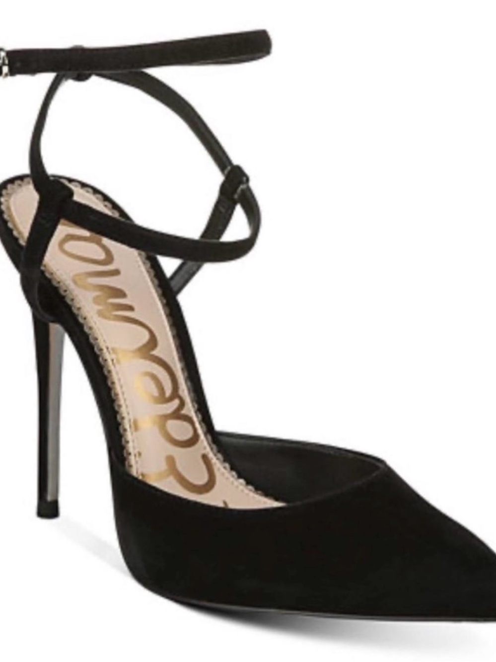 Black Suede Women's Pointed-Toe Ankle-Strap High Heel Pump